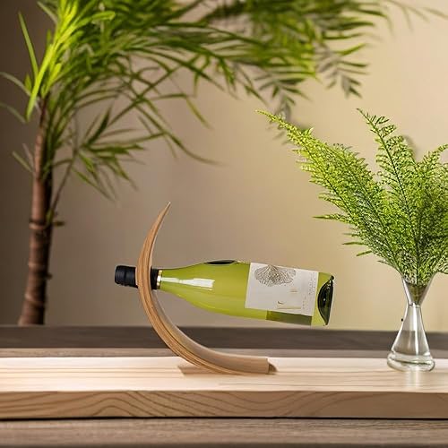 Miniatura 4 de Solo tenedor de botella de vino, estante de vino personalizado de bambú natural, estante de vino de exhibición de equilibrio en la mesa, gabinete etc