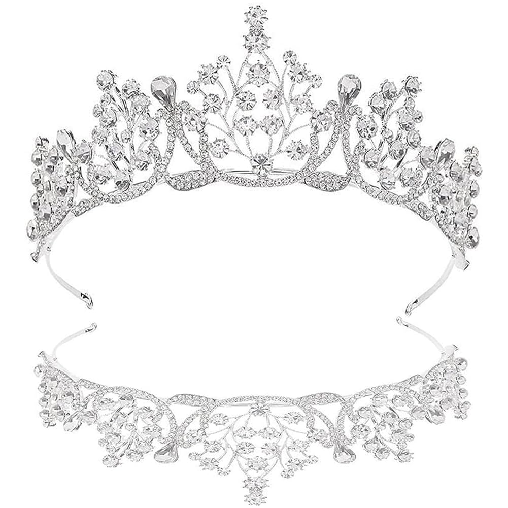 HGFDKOU Coronas Para Novias, Novia Corona Diamante De Imitación, Tiara de Corona, Tiara con Cristales de Princesa, Para Corona Nupcial Proms De Boda Desfiles Princesas Fiesta De Cumpleaños (Plata)