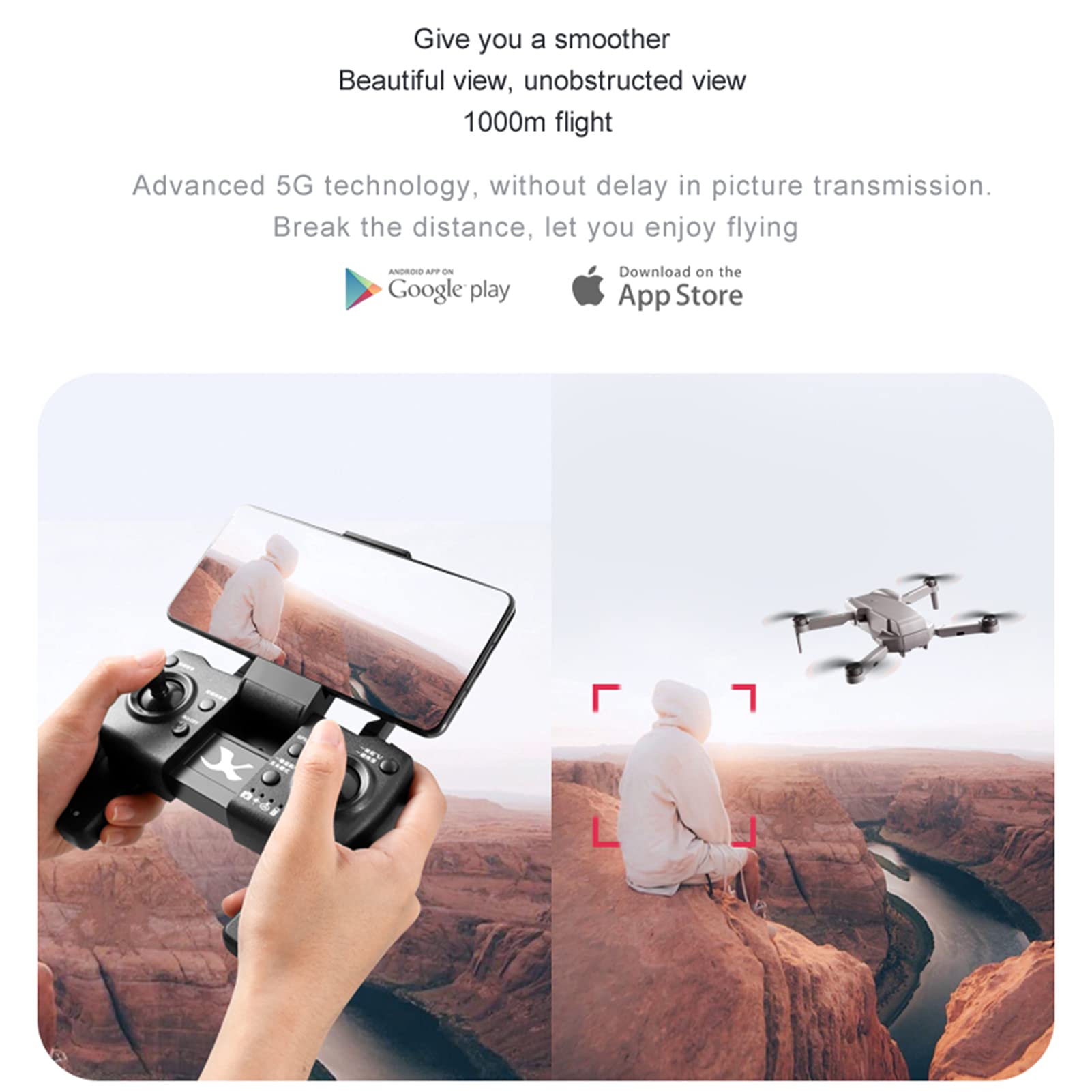 GPS Drone with 4K Dual Camera WiFi FPV Live Video Rc Quadcopter 30mins 1000m Range Brushless Aerial Photography Helicopter Drones Toys Follow Me Pointing Flight(Battery*3)