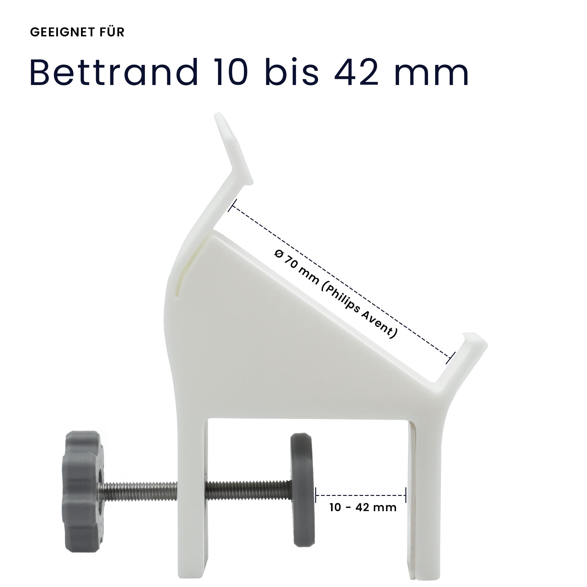 Babyphonehalterung für Philips Avent Connected SCD923, Klemmbefestigung | Babyphone Halterung, Für Bettumrandung von 10 bis 42 mm, - u.a. für Ikea Sniglar