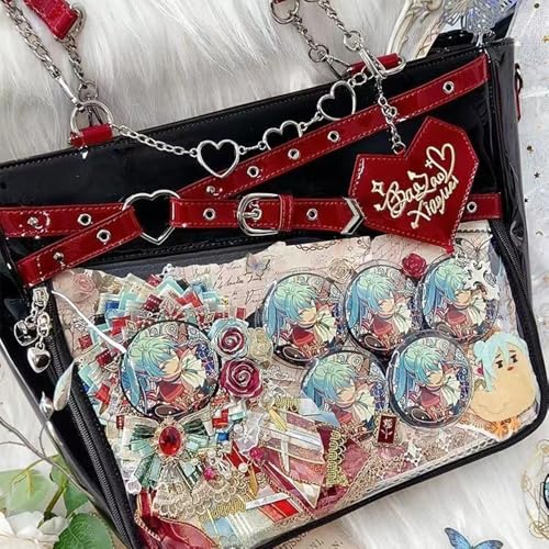Cute Ita Bag for Pin Display, Japanese Kawaii Anime with Insert Shoulder Bags for Y2k Messenger with Straps4