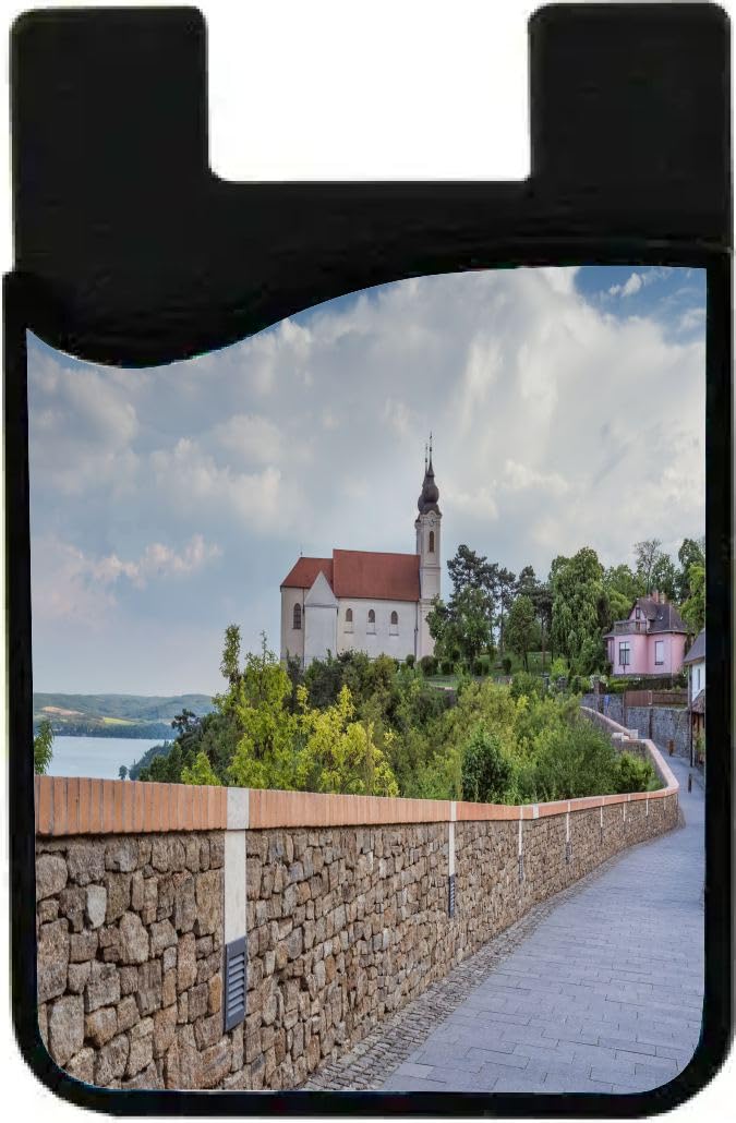 Island Gifting Neoprene Stick-on ID Card Holder for iPhone/Galaxy/Google Android Cases Featuring Image of The View of Tihany Abbey at Lake Balaton Hungary
