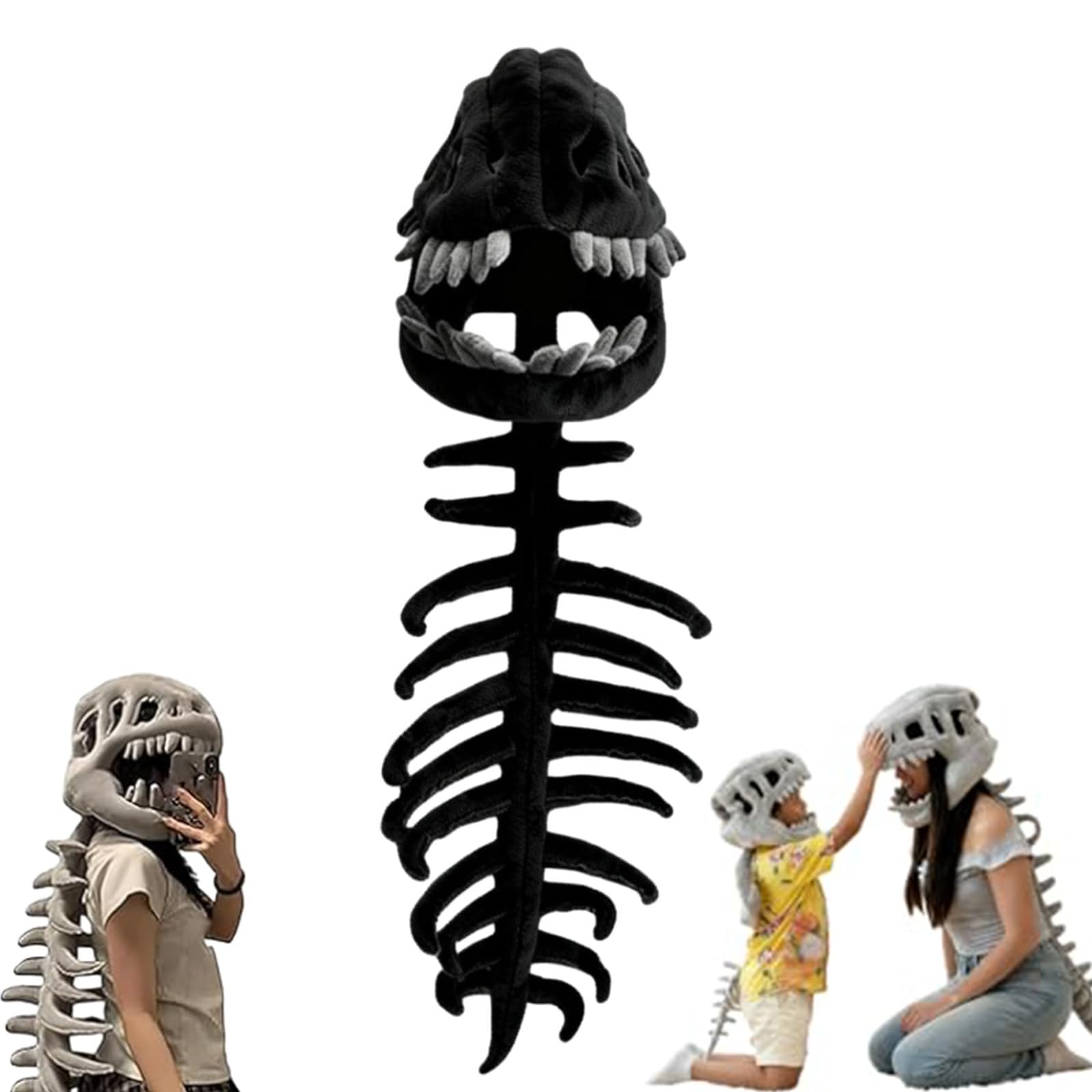 Silly Dino Plush Skeleton, Dinosaur Skeleton Costume with 3D Spinosaurus Skull Mask for Dress-Up, Party Fun — view 9