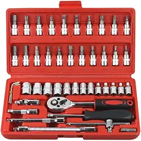 Jogo de Soquete Kit com 46 peças Ferramentas Chave Catraca Conjunto de Soquetes Métricos Sextavadas Chave Allen Torx e Barra de Extensão Reparos Automotivos e Domésticos Maleta Compacta Premium