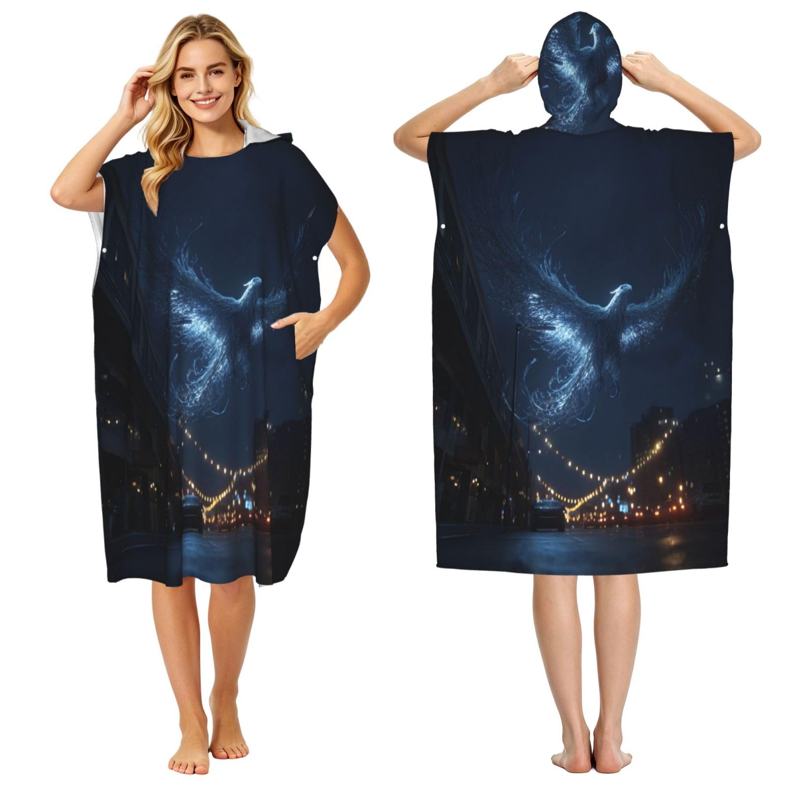 DTHKJNLSF Flying Phoenix Adult Hooded Beach Poncho Towel