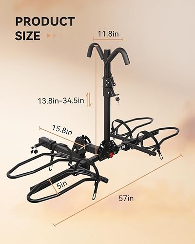 Miniatura 9 de Soporte para bicicleta con cerradura, plataforma para 2 bicicletas para automóvil, SUV, RV, caravana, camión, remolque, portabicicletas para