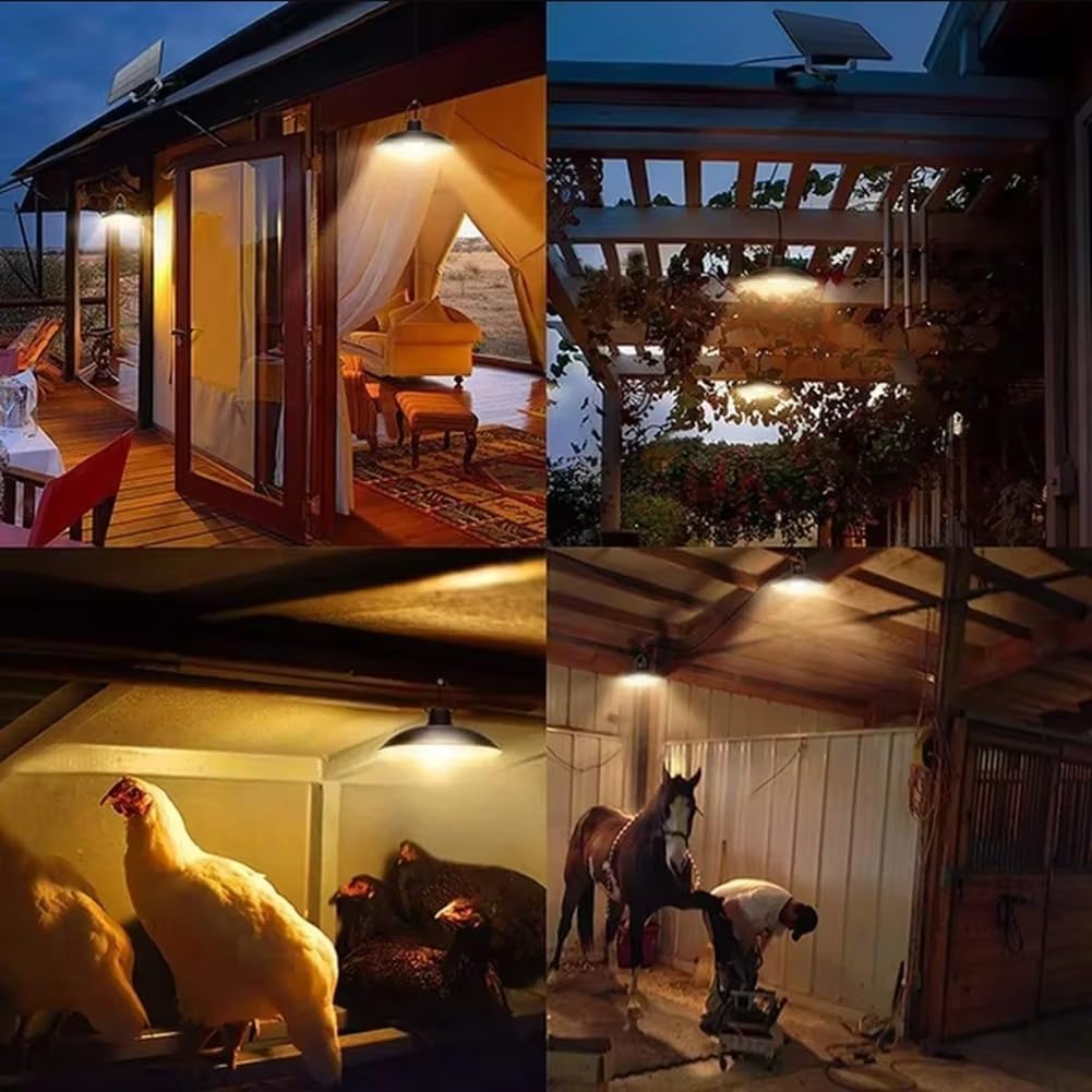 Pluuttiem Lampe Solaire Suspendue Extérieure Imperméable à Double Tête avec LED et Décorations de Lustre pour Abri de Jardin ou Grange