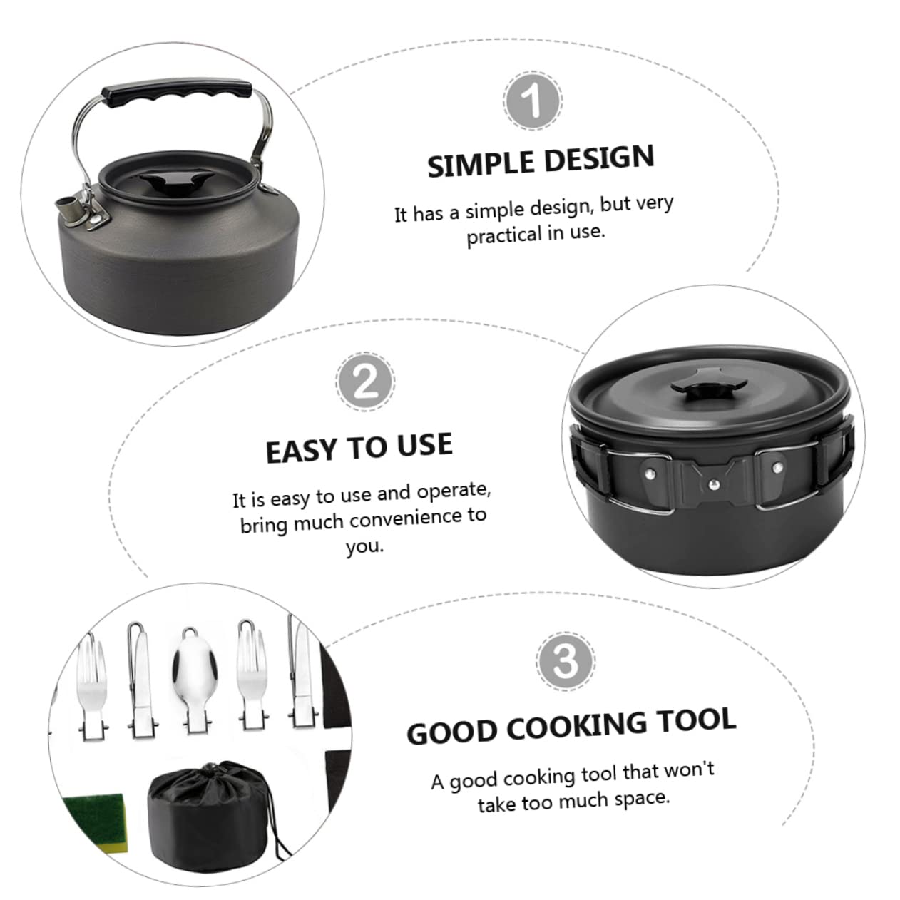 Toyvian Set de Vaisselle en Alliage D'aluminium Noir, Casseroles Antiadhésives Légères et Pratiques Facile à Ranger pour Barbecue et Camping pour 2-3 Personnes pour Voyage et Plein Air