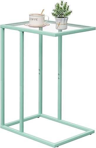 Miniatura 9 de Easy Paws Juego de 2 mesas auxiliares en forma de C, mesa auxiliar de aperitivos de vidrio templado con marco de metal, mesa auxiliar de sofá, Negro