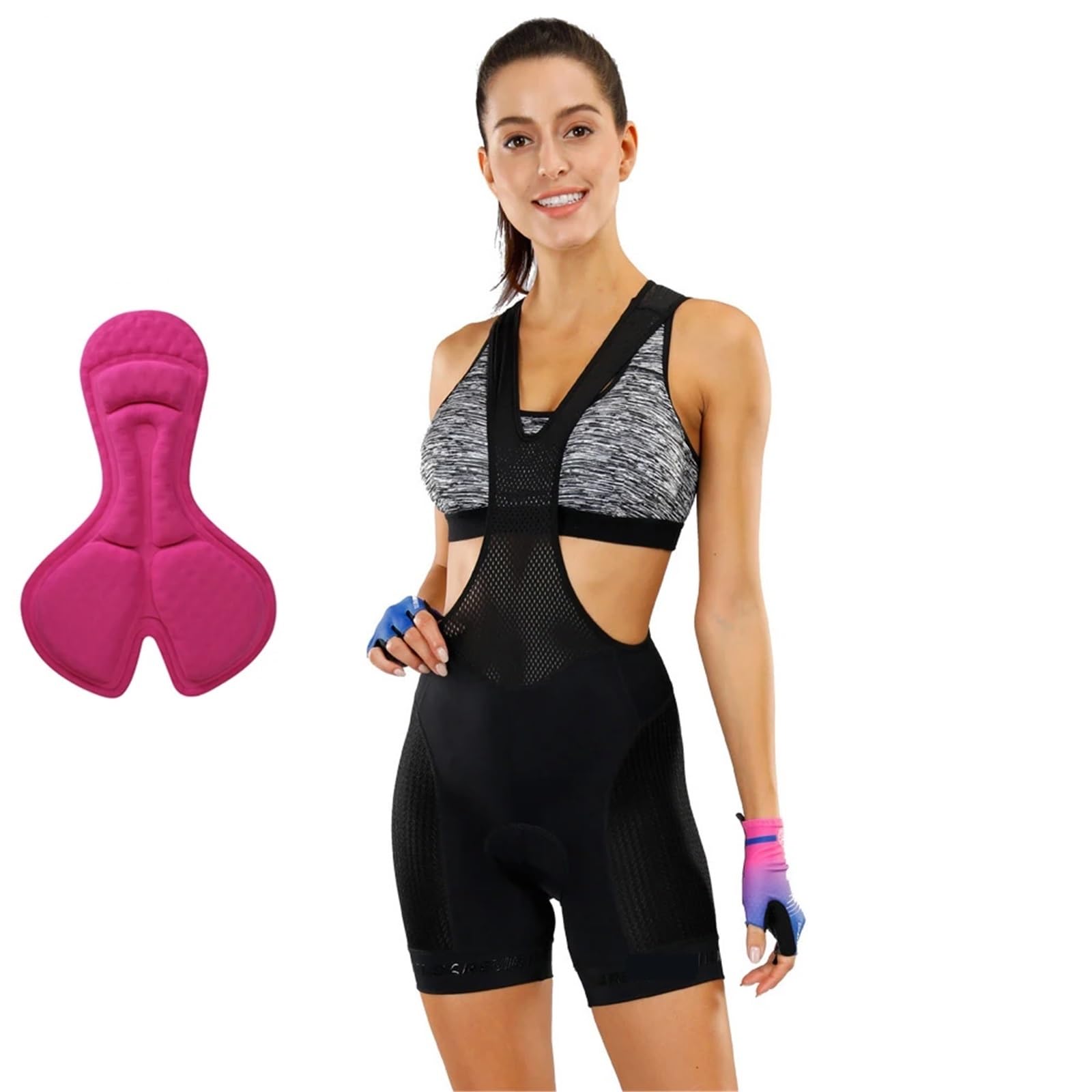 Damen Radlerhose mit Trägern, Radhose, kurz, Sommer, weicher 3D-Schwamm, stoßfestes Polster Für Radfahren, Mountainbiken