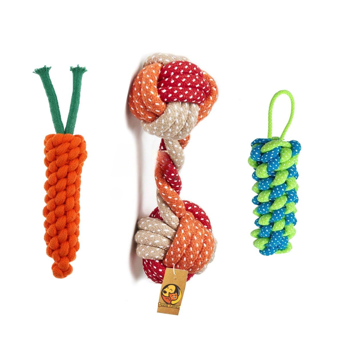 Foodie Puppies Dog Chew Cotton Rope Toys 3 in1 Combo for Dogs & Puppies (CornStick + Dumbbell + Carrot Rope, Color May Vary) (B08M9Z6VXP) Amazon Price History, Amazon Price Tracker