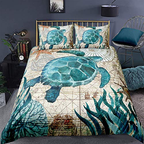 Loussiesd Double Duvet Cover Set Turtle Sea Animal Pattern Quilt Cover Set 3D Print Lightweight Soft Microfiber Kids Ocean World Bedding Sets with Zipper Closure 3 Piece (200x200cm) - Image 4