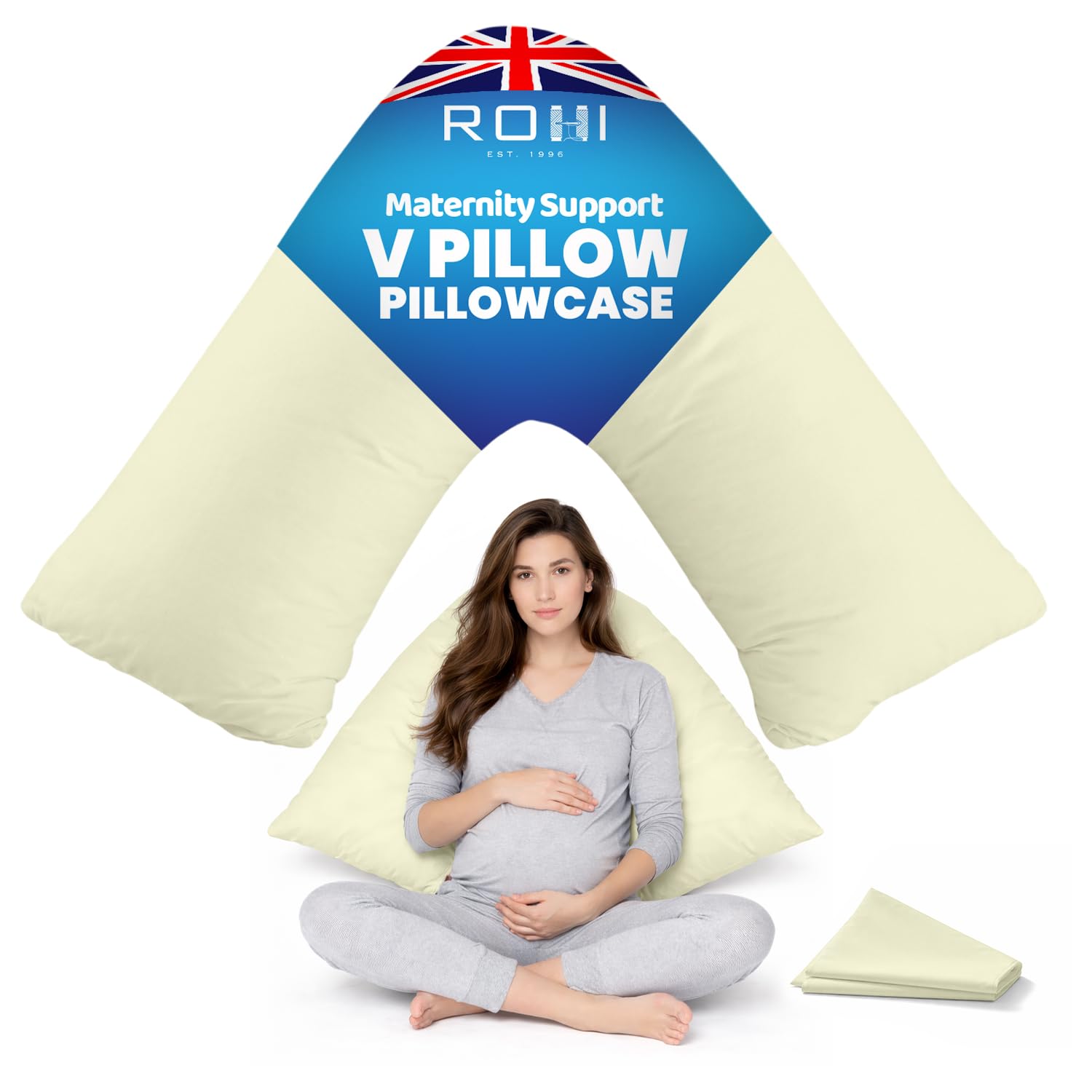 Rohi Orthopaedic V Pillowcase Only – 100% Microfibre Anti Allergy Triangle Pillowcases for Nursing, Maternity & Pregnancy V Pillows – Super Soft & Breathable V Case Only (Cream)