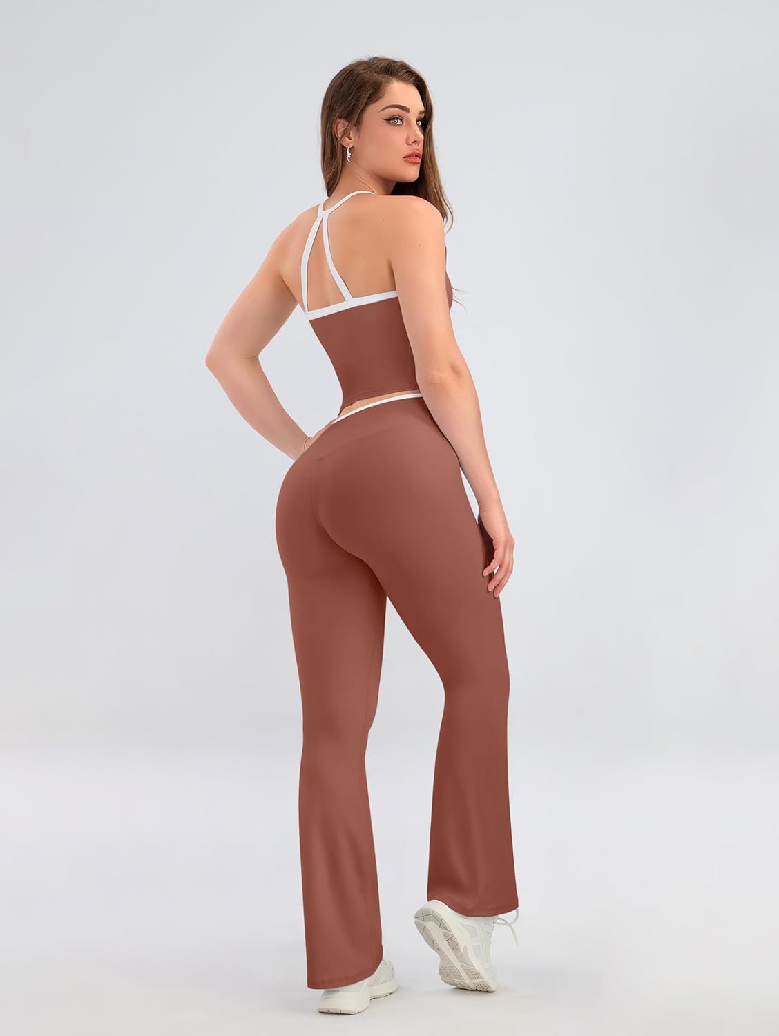 TDIFFUN Women Workout Sets 2 Piece Sleeveless Crop Tank Tops Flare High Waisted Leggings Contrast Trim Gym Yoga Outfits - Image 4