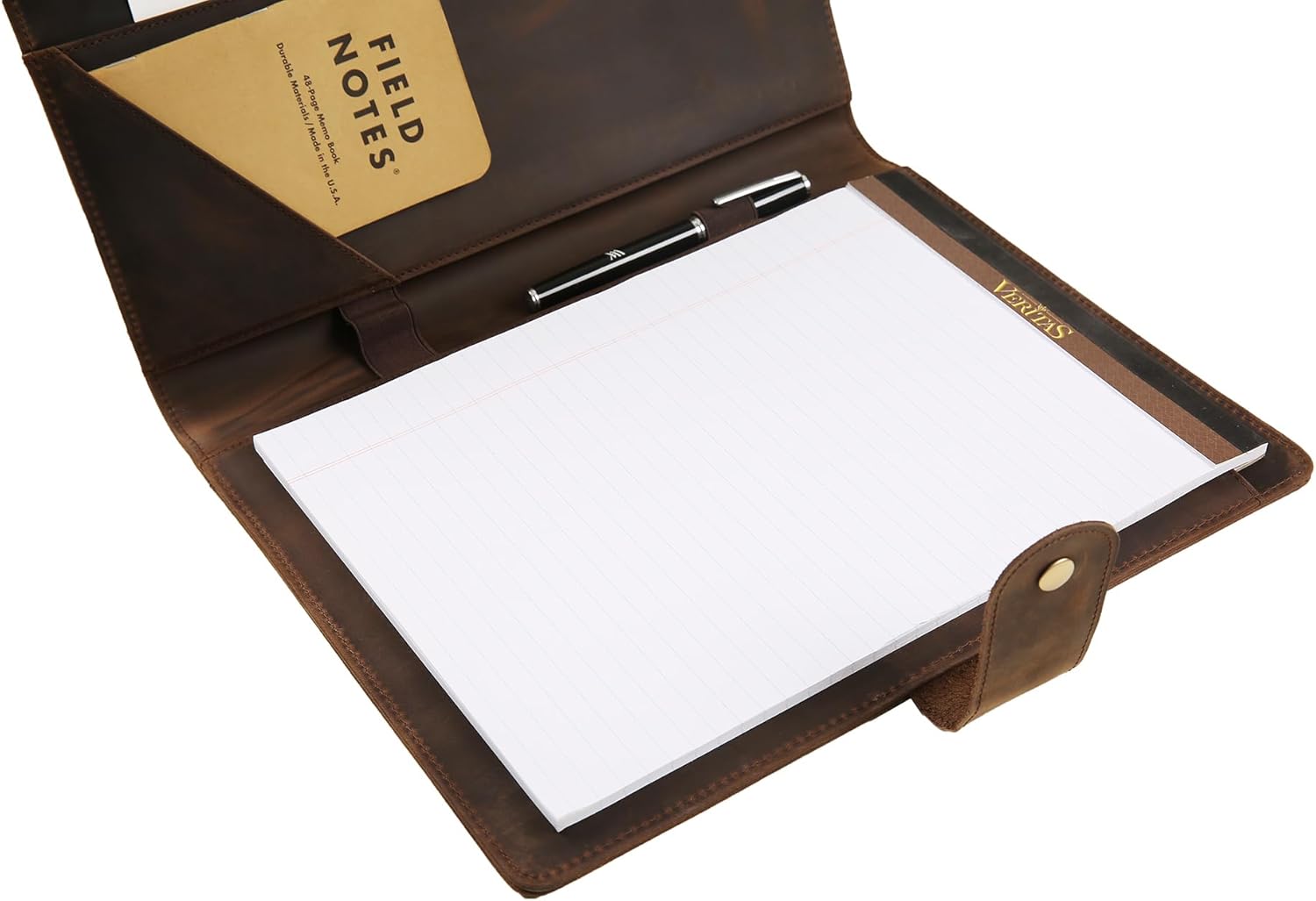 Personalized Leather Portfolio for Men, Leather Padfolio for Women, Business Resume Portfolio Folder, Leather Notepad Portfolio Organizer, A4 Leather Folio Legal Pad Holder (Dark Khaki, Non-Custom)