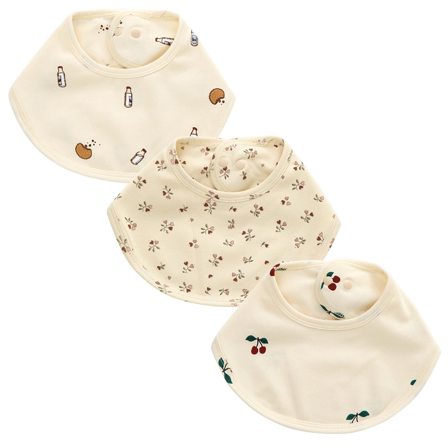 Petalum 3/7 Pack Muslin Baby Bib 360 Rotate Petal Absorbent Bibs for Unisex Boys Girls Washable Bandana Cotton Bibs for Drooling Teething (C-3 pack, One Size)