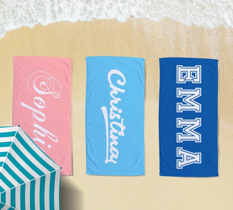 COLORCOMMALL Personalized Custom Beach Towel - 60x30 Inch Microfiber Pool Swim Travel Large Soft Lightweight Customized Text Name Initial Gift for Women Kids (Cotton, PT2853)