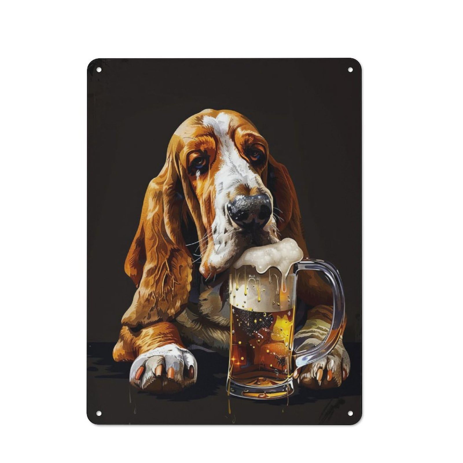 Junmoney Basset Hound Beer Metal Plaque 40X30cm With For Hallway Wall, Retro Decor, For Wall Display Collectors