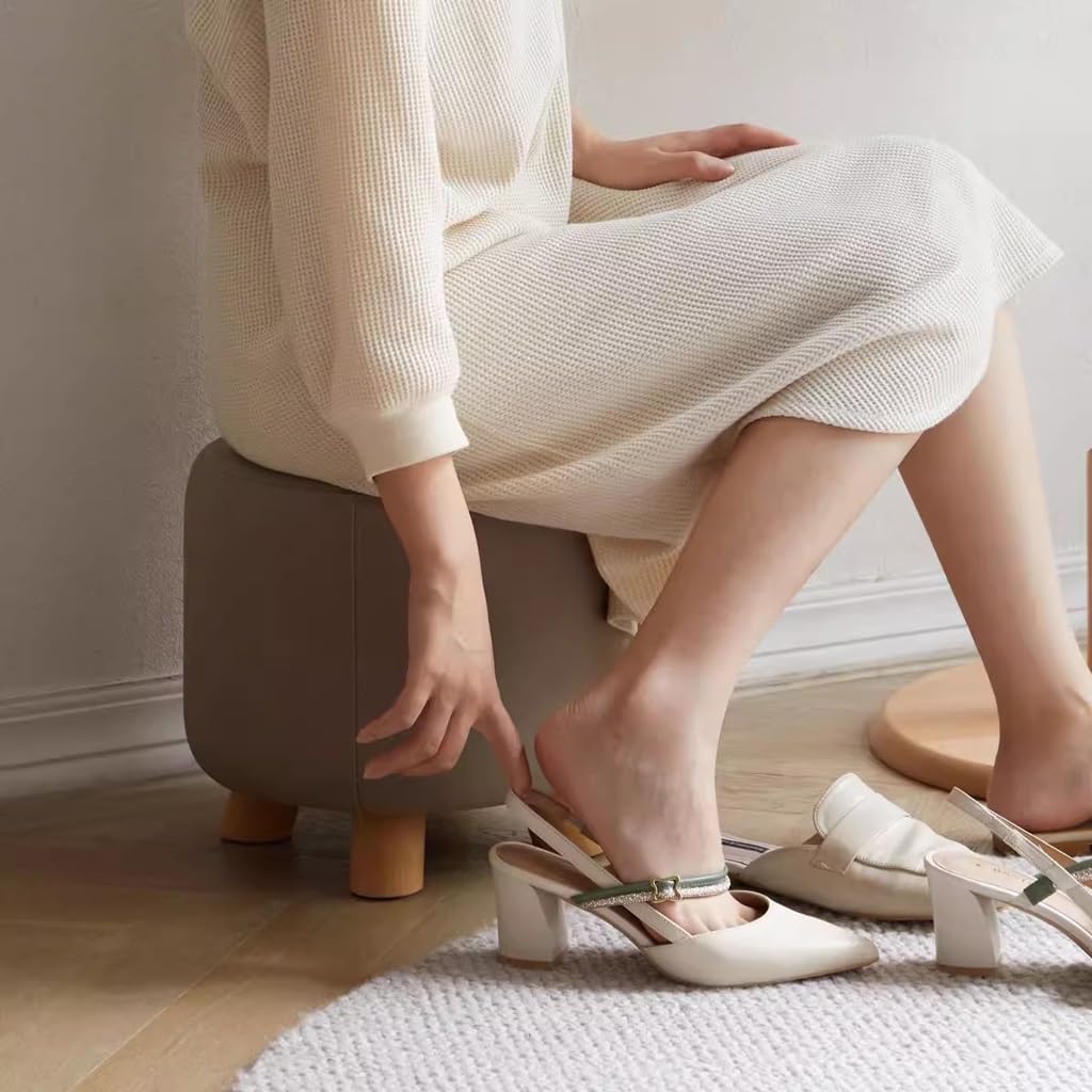 Foot Stool Wooden Modern Minimalist Living Room Entrance Nordic Shoe Changing Stool Home Small Low Stool Entryway Bench(C)