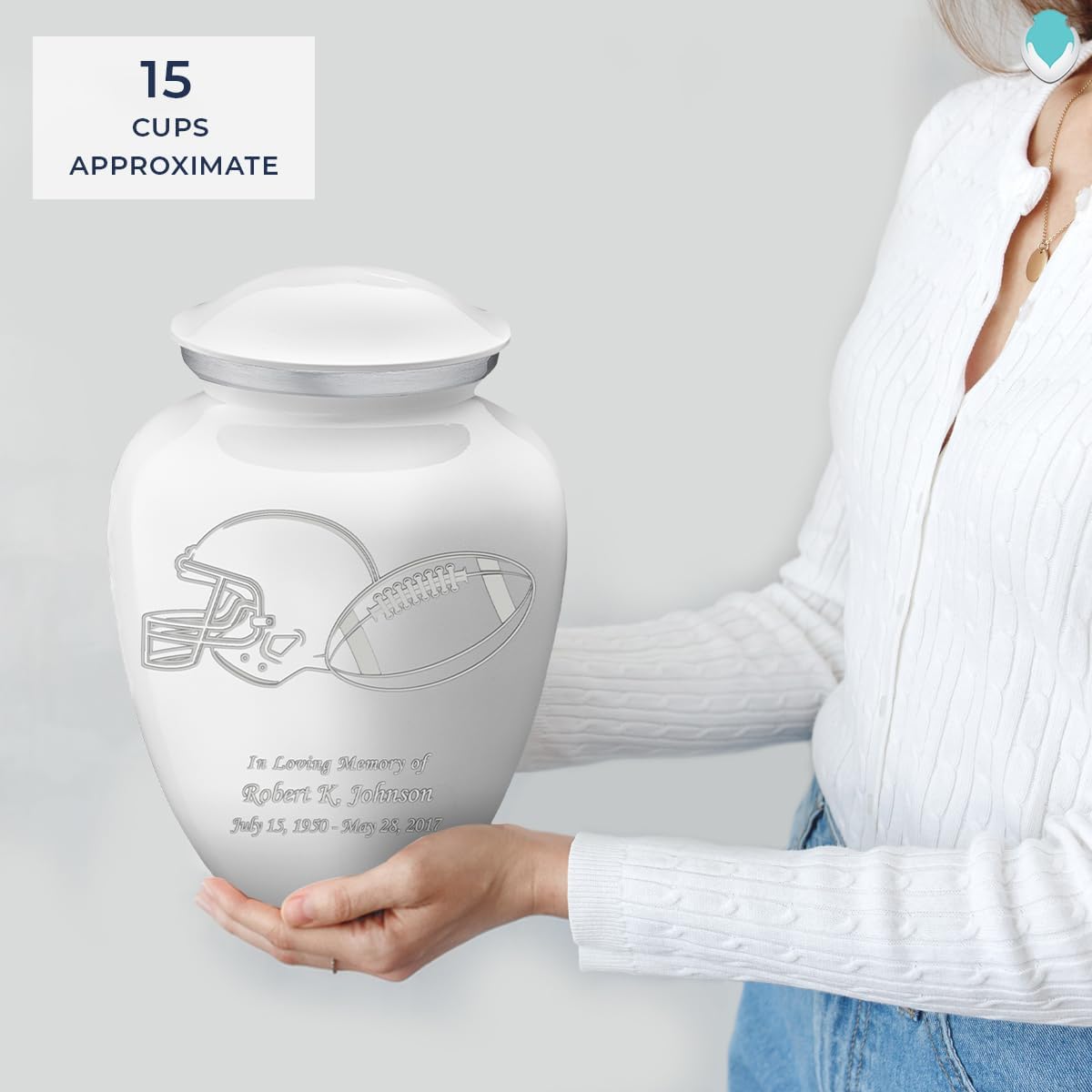 Geturns - Adult Personalized Football Cremation Urns for Human Ashes I Large White Funeral Urn for Men and Women I 200 lbs