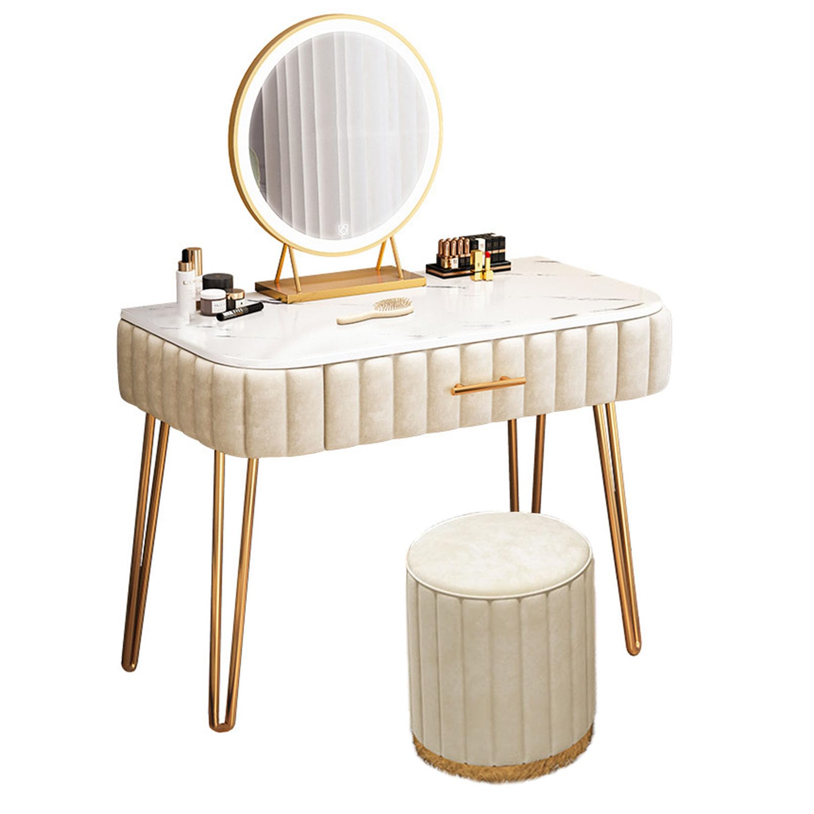 Tavolo da trucco illuminato, 3 opzioni di luce di colore, luminosità regolabile, grandi cassetti e sgabello, perfetto per gli amanti della bellezza