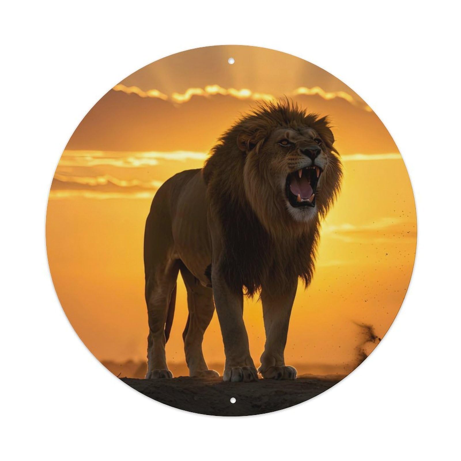 Cwbufd Vintage Style African Lion Roaring Sunset Savanna Vintage Metal Tin Sign Plaque Wall Decor For Cafe, Club Bar, Office, Garden Metal Poster 8X8inch