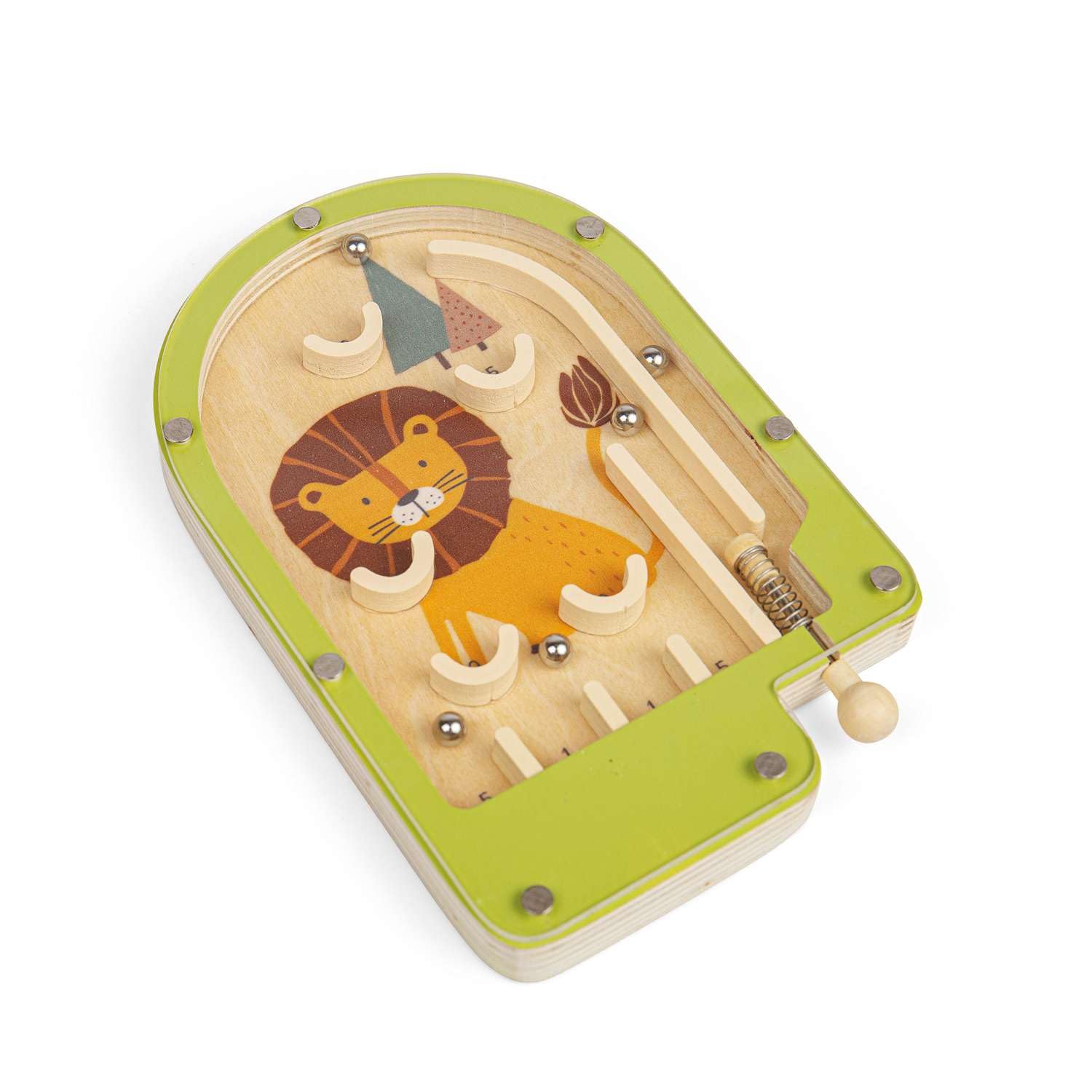 Bigjigs Toys Pinball Game (Lion) - Mini Wooden Animal Game, Pocket Money Gifts For Girls & Boys, Kids Party Bag Fillers, Age 3 Years Old +
