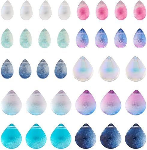 KISSITTY 100 cuentas de cristal con forma de lágrima para atrapar el sol, cuentas de vidrio transparente perforadas en la parte superior, 10 colores