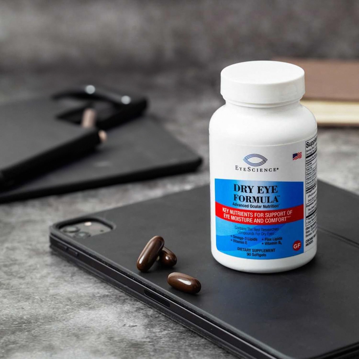 EyeScience - Dry Eye Formula - 90 Softgels - for Relief, Omega-3, Vitamins E, C & B6, Magnesium - Tear Production & Lasting Comfort - 2 Pack