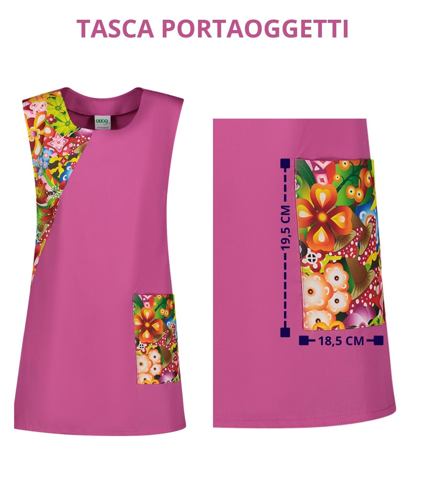 Siry Work Delantal para mujer, art. Frisa, 35 % algodón y 65 % poliéster, talla única, fabricado en Italia, ideal para maestra, alimentos, peluquería, esteticista, empresa de limpieza, Glicina F60,