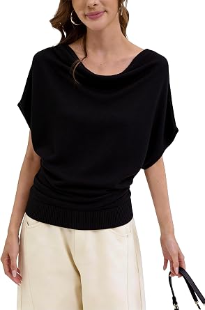 Womens Cowl Neck Batwing Short Sleeve Summer Top
