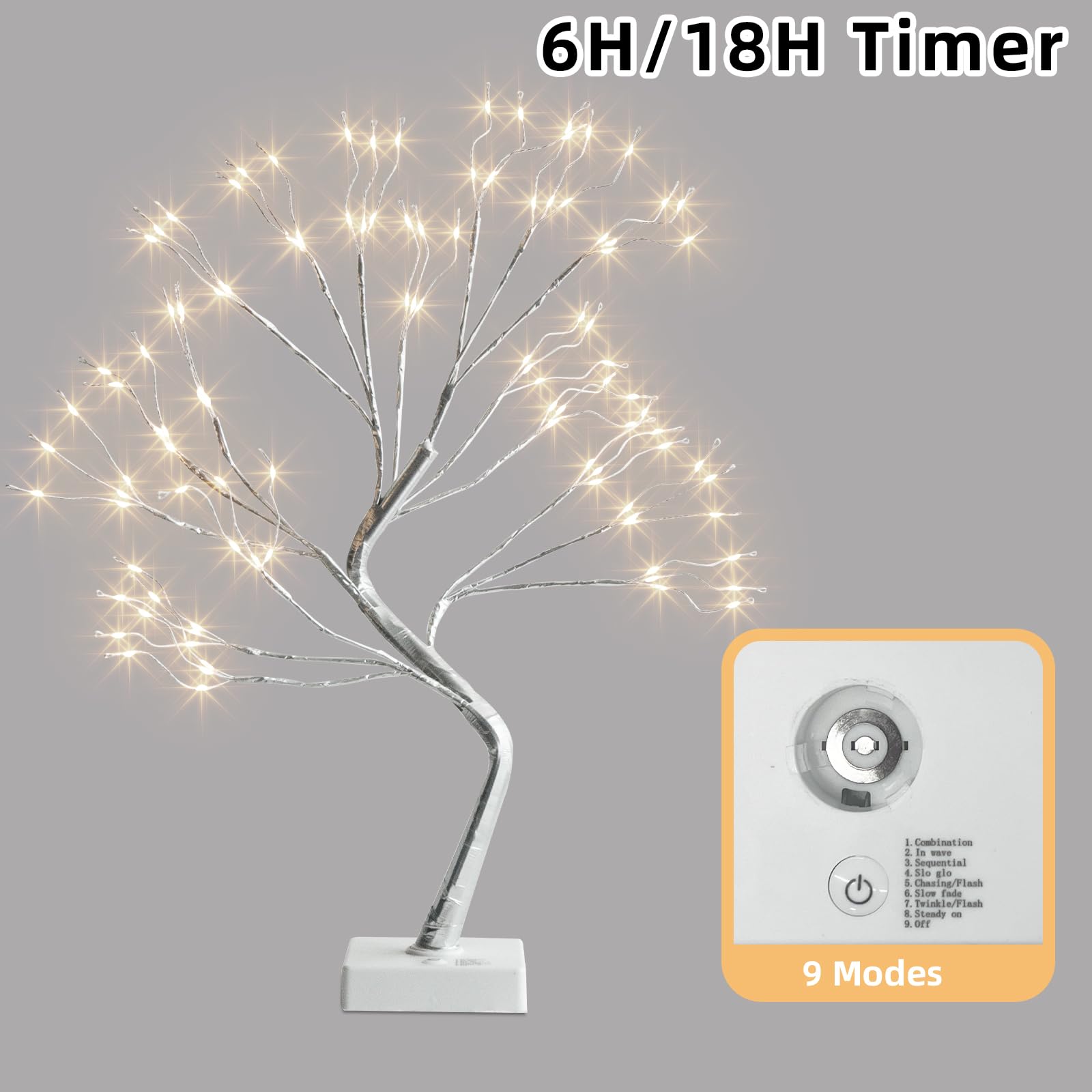 PEIDUO 2 luci da tavolo per bonsai, 108 LED per decorare la stanza, albero fatato con 9 modalità e timer, albero artificiale per la decorazione di casa e interni