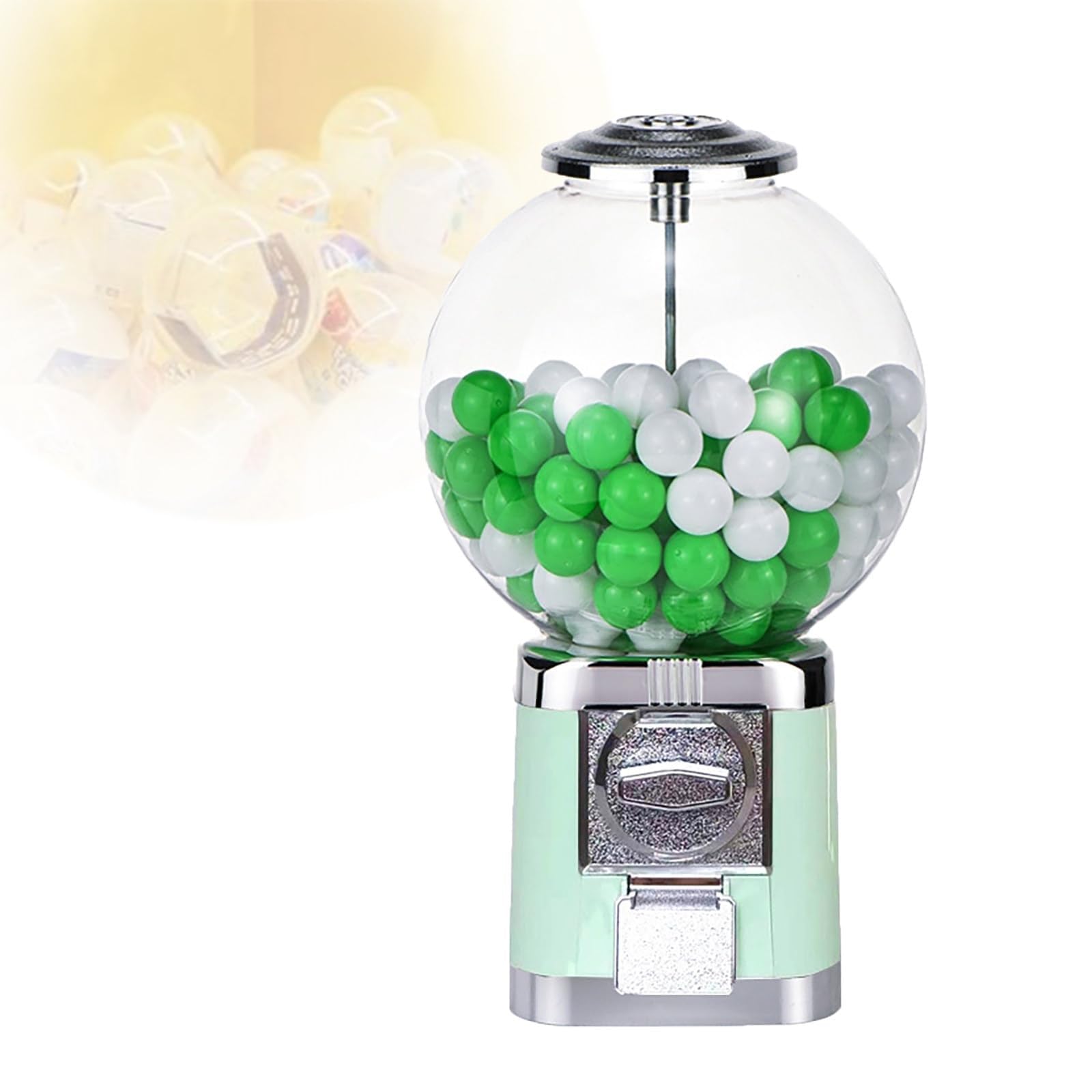 Kaugummiautomat Candy Gumball-Verkaufsautomat, Big Bubble Gumball-Automat, Theken-Ball-Bulk-Verkaufsautomat for 1,26-Zoll-Bälle, Klassische Gumball-Flipper-Kapselspielzeugbank(Macrongreen)