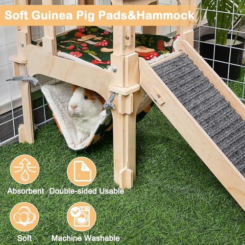 Bienbee Esconderijo de porquinho-da-índia, grande castelo de porquinho-da-índia de madeira com escad