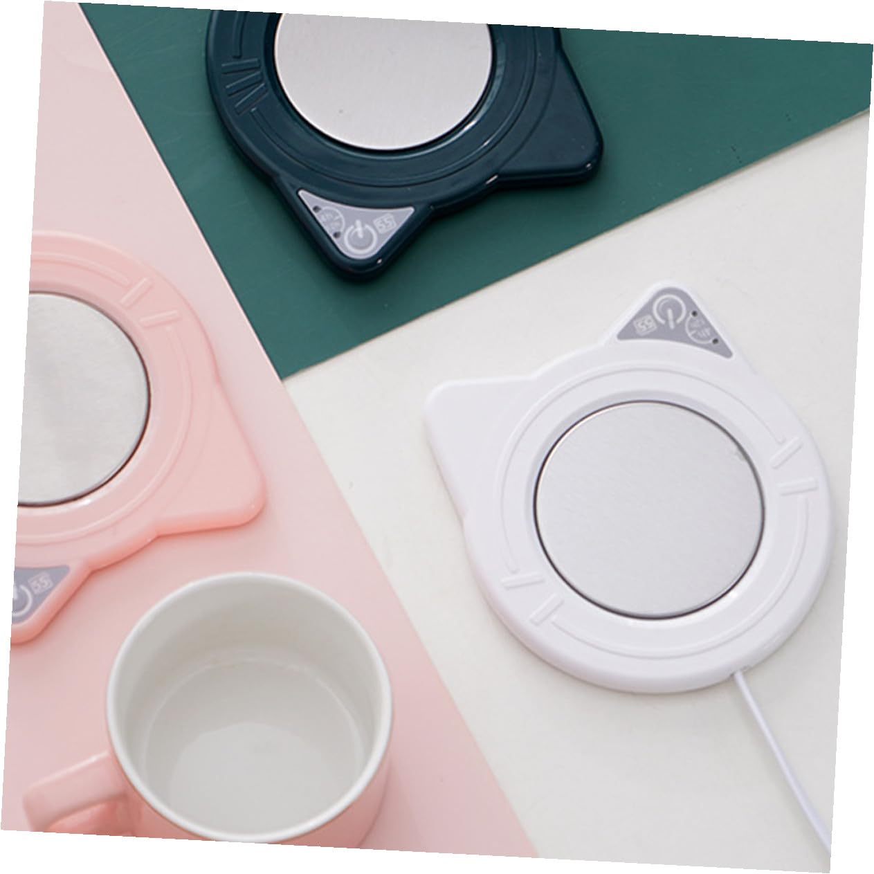 Chauffe-Tasse USB Forme de Chat Plaque Chauffante Électrique Maintien de Température Constant pour Boissons Chaudes Adapté Bureau et Maison Blanc