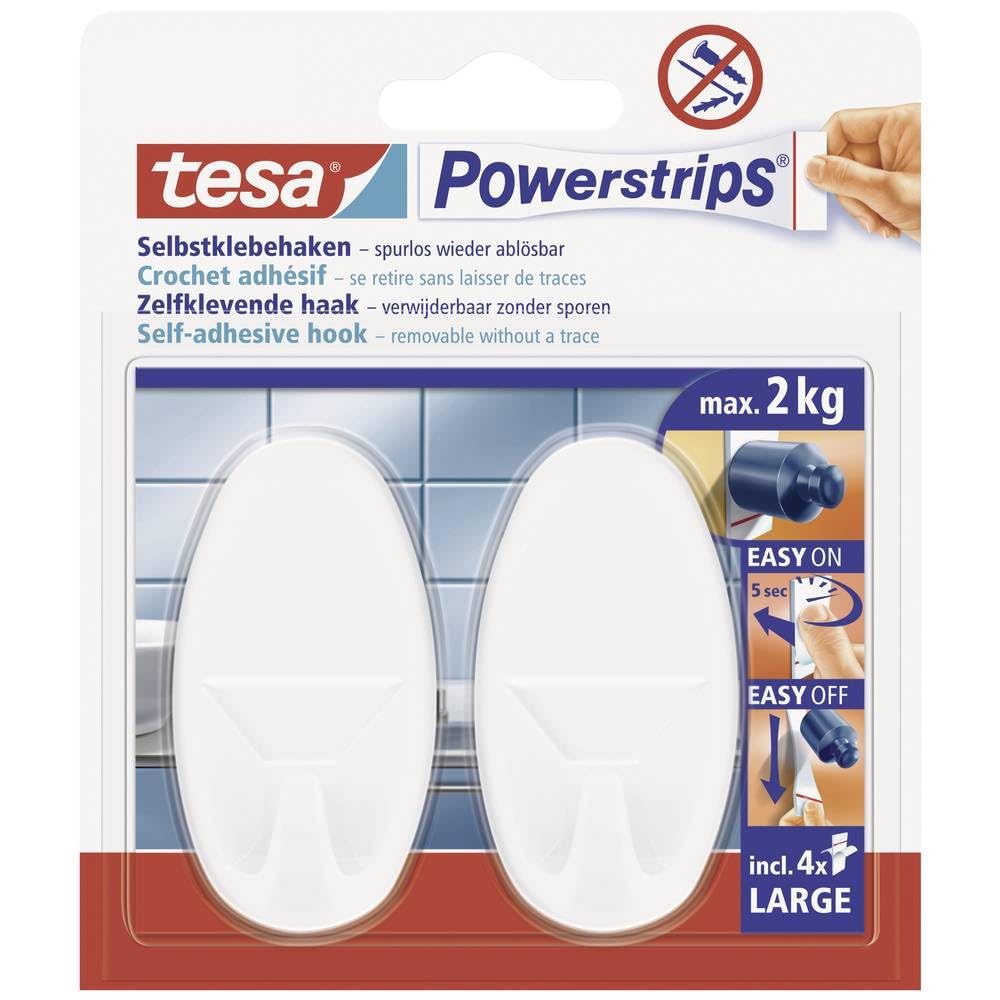 tesa Powerstrips Haken Large OVAL – Selbstklebender Wandhaken, Weiß