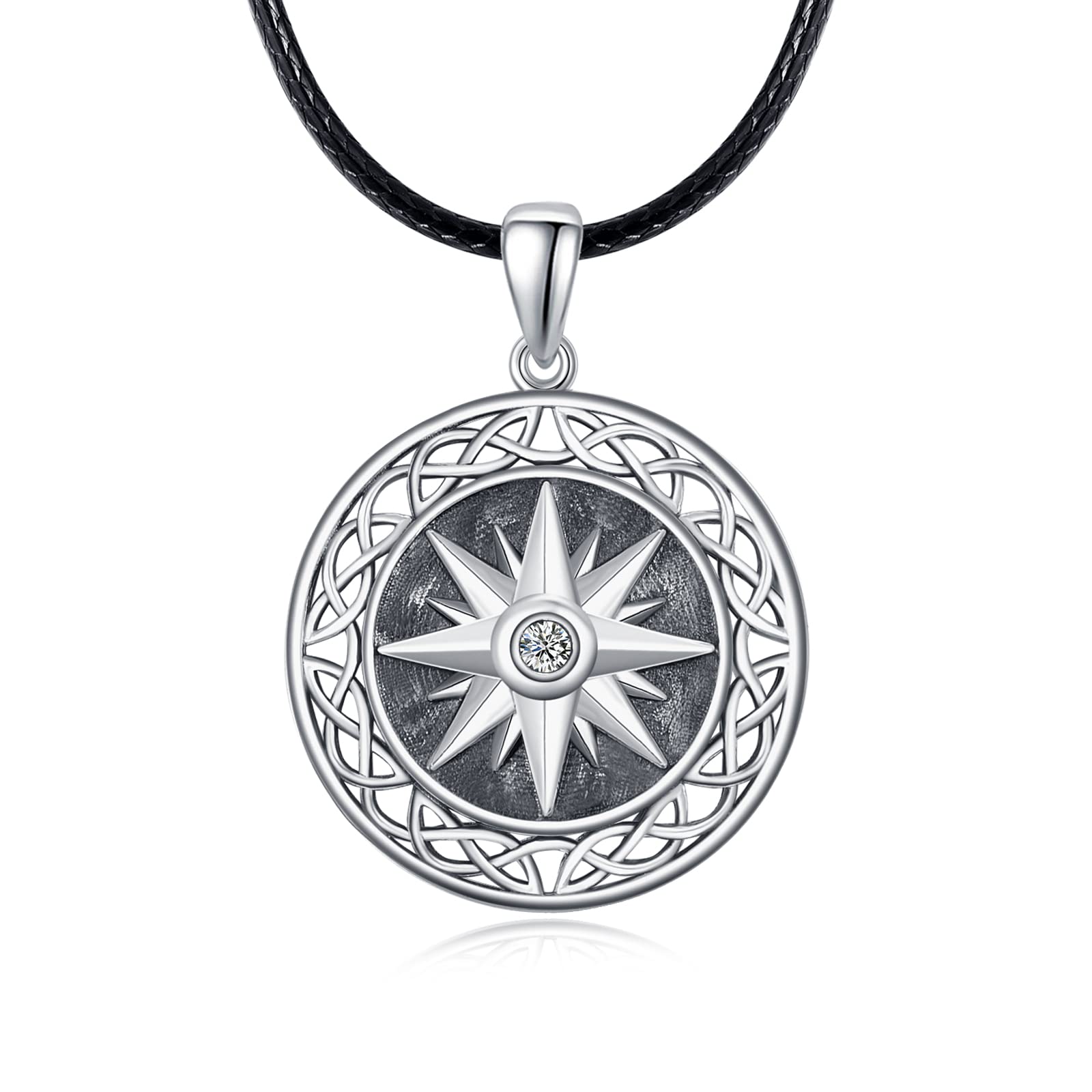 KINGWHYTECompass Necklace S925 Sterling Silver Compass Pendant Birthday Gifts Travel Graduation Jewellery for Men Women