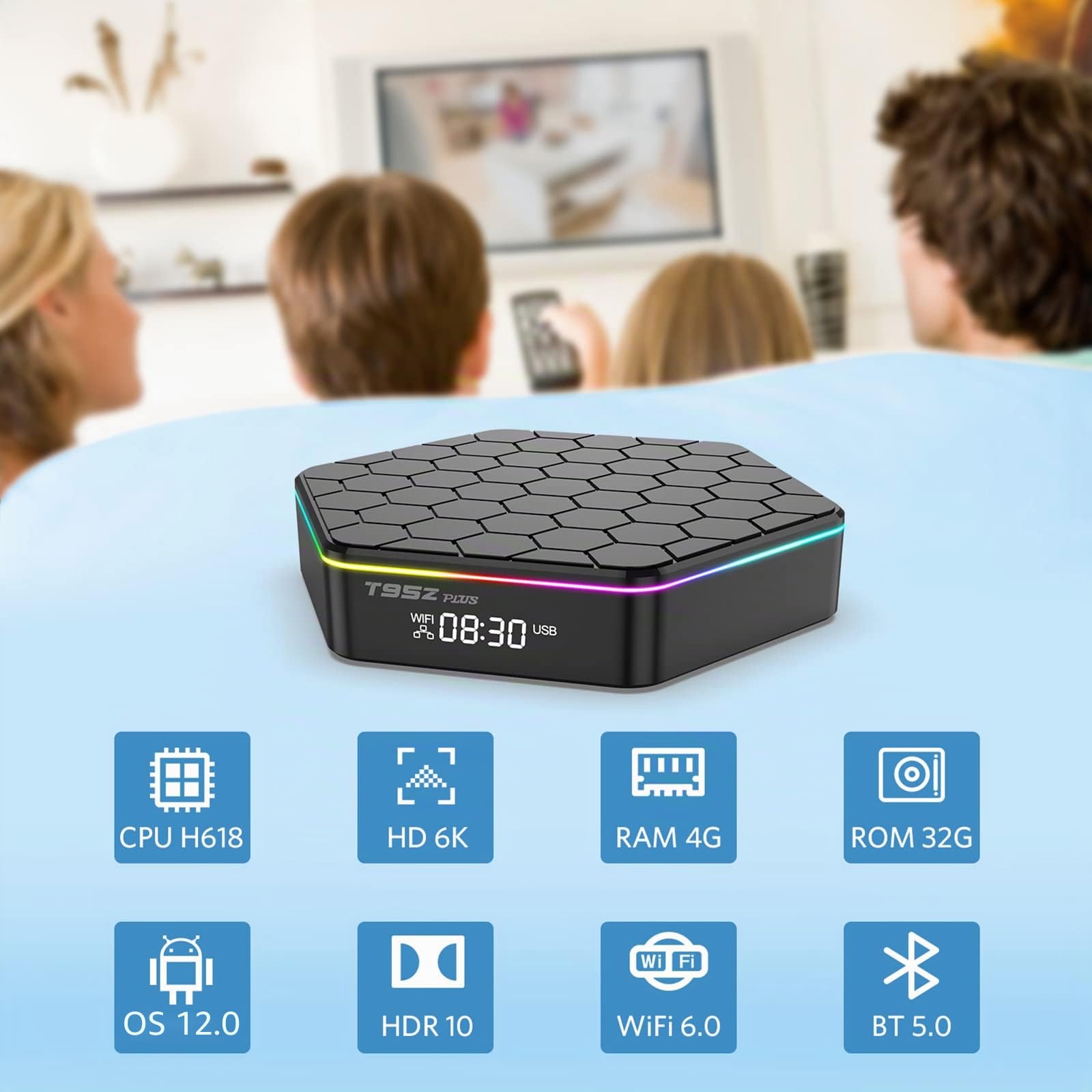 Android 12.0 TV Box, 4GB RAM 32GB Android Box ROM Allwinner H618 Quad Core 64-bit Support HD 6K/ 3D/ H.265 Ethernet 2.4/5G Dual WiFi BT 5.0