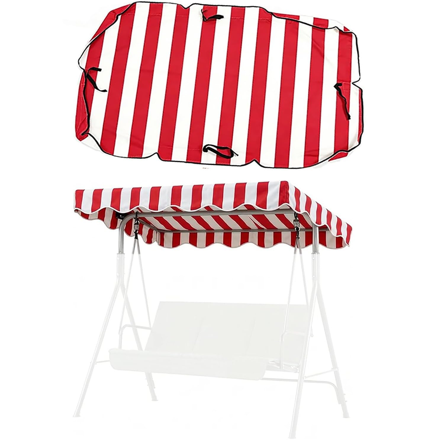 YCXHGK 63×43.3in 76.8×45.3in Outdoor Striped Swings Canopy Replacement, Striped Porch Swing Top Cover, Universal Patio Swing Canopy Shade(Red,190x120cm/74.8x47.2in)