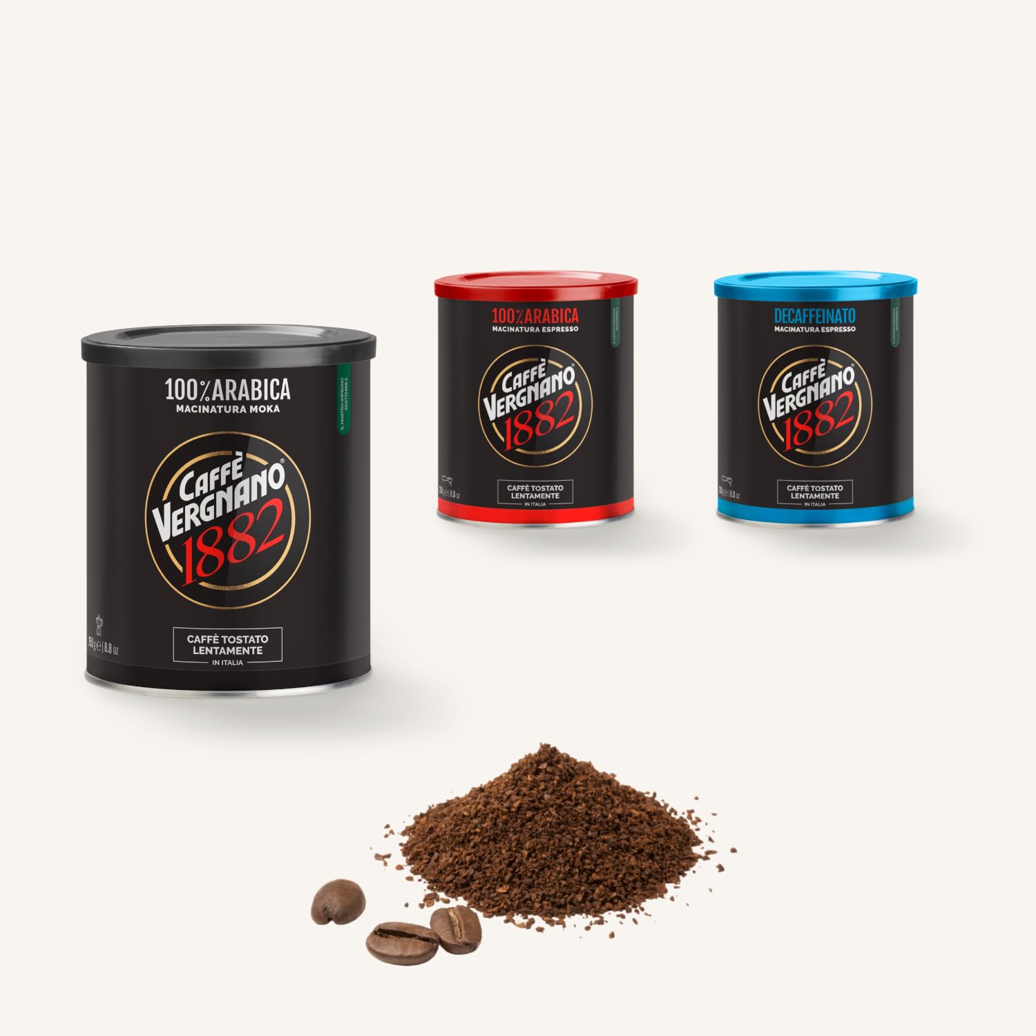 Caffè Vergnano 1882 - Lattina Macinato per Moka 100% Arabica | 12 Confezione da 250 gr