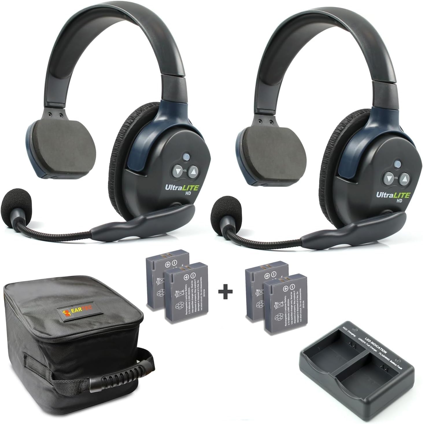 EARTEC UL2S Ultralite-HD 2-Person Full Duplex Wireless Intercom Headset Communication System, Single Ear Headsets, Up to 1000ft Range, U.S. Company - Bundle Includes 2 Extra Batteries