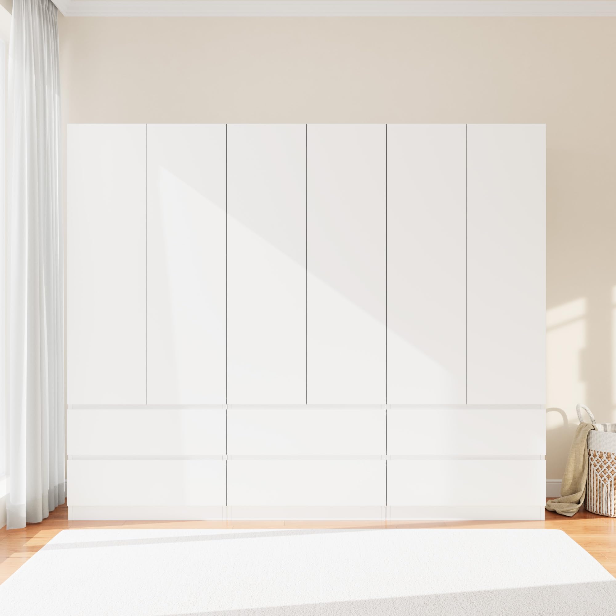 Six-Door Wooden Wardrobe Cabinet with Drawers