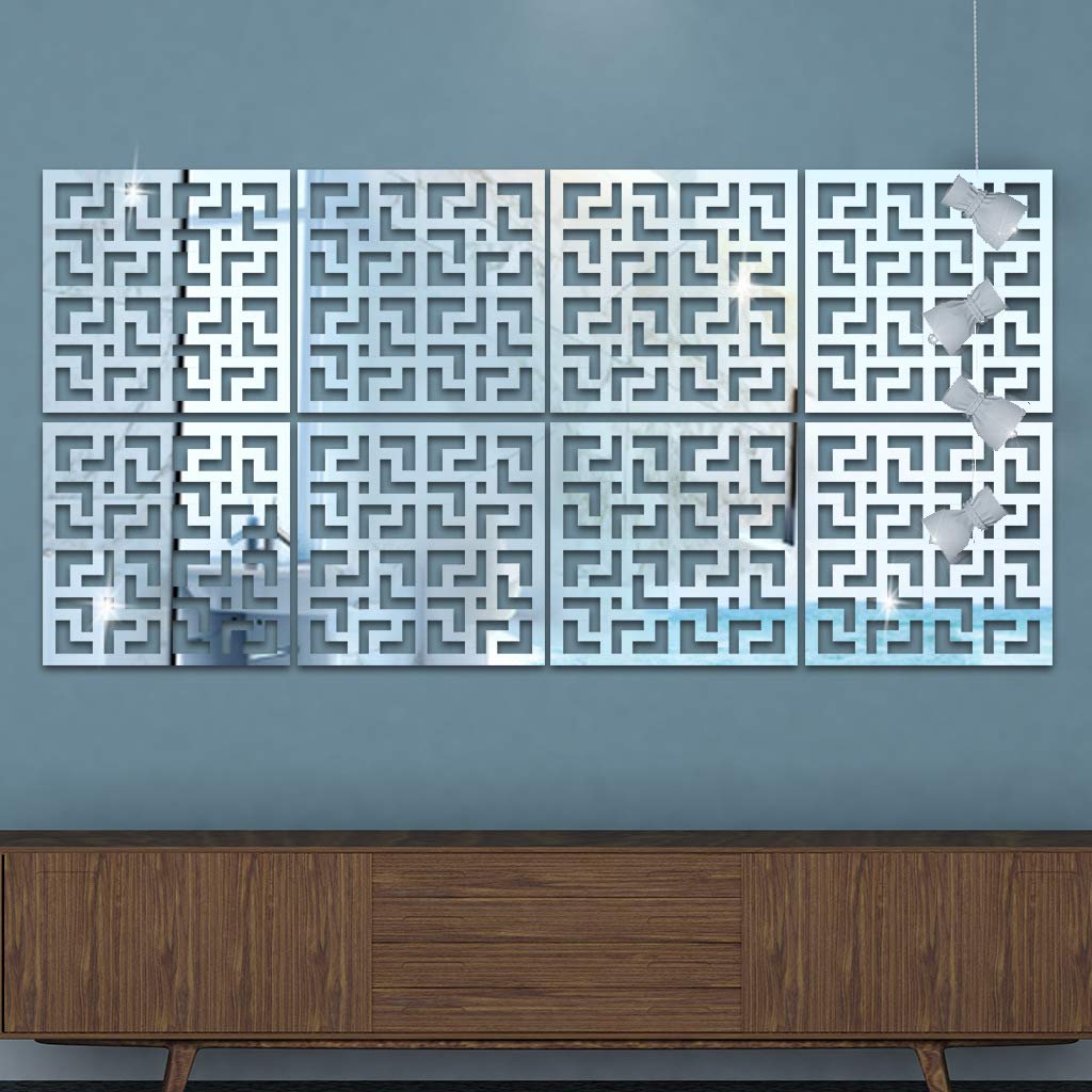 Sponsored Ad – Chinese Style Hollow-Out Window Pattern Self-Adhesive Acrylic Mirror Wall Sticker, 8Pcs DIY Art Decals Murals Plastic Wall Tiles Sticker, Home Wall Decoration for Living Room Bedroom Office (Silver)