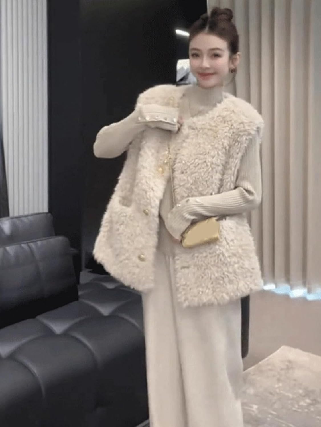 [Donahutt03] ボアベスト ジャケット カジュアル 羽織り きれいめ もこもこ トップス ノースリーブ 大人 暖かい 軽量