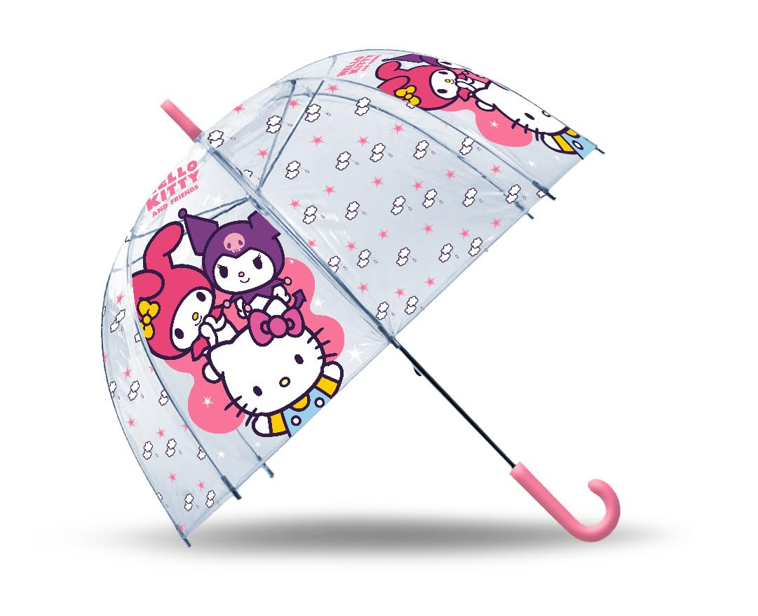 Kids Licensing - Paraguas Transparente 46cm, Tipo Campana de 46cm Hello Kitty & Friends