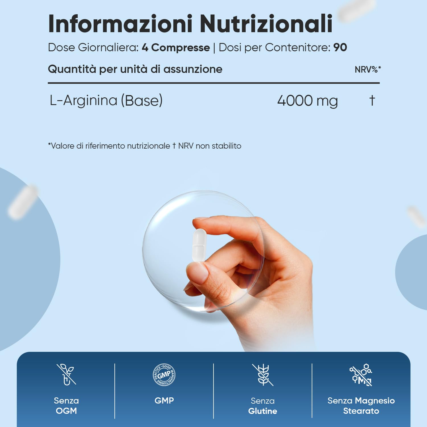 Arginina Integratore da 360 Compresse, per Vegani e Vegetariani, Pre Workout, Intra e Post Workout, L Arginina Base, Aminoacido Semi-Essenziale, Privo di Magnesio Stearato e Glutine, Prodotto in UK