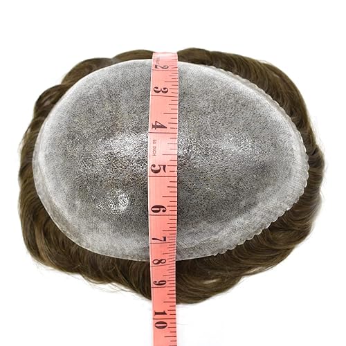 Miniatura 4 de Toupee para hombres Sistema de reemplazo de cabello humano real, piel fina de poliéster completo para hombre, postizo de 8 x 10 inyectado de