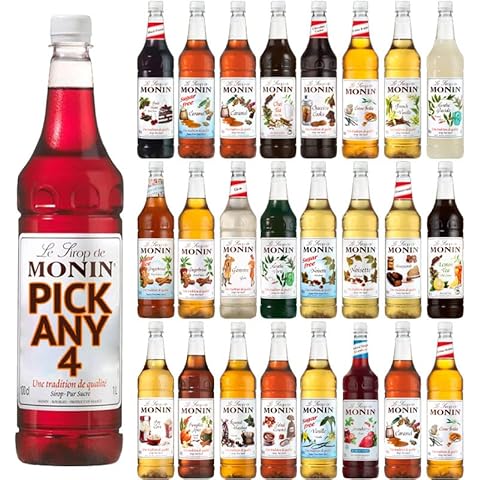 Monin 1L (1000ML) Syrup for Coffee & Drinks. Pick Any 4 Bottles from 23+ Flavours Inc. Salted Caramel, Hazelnut, Strawberry, Black Forest, Vanilla, Chocolate Cookie,Gingerbread, Honeycomb and More Cover