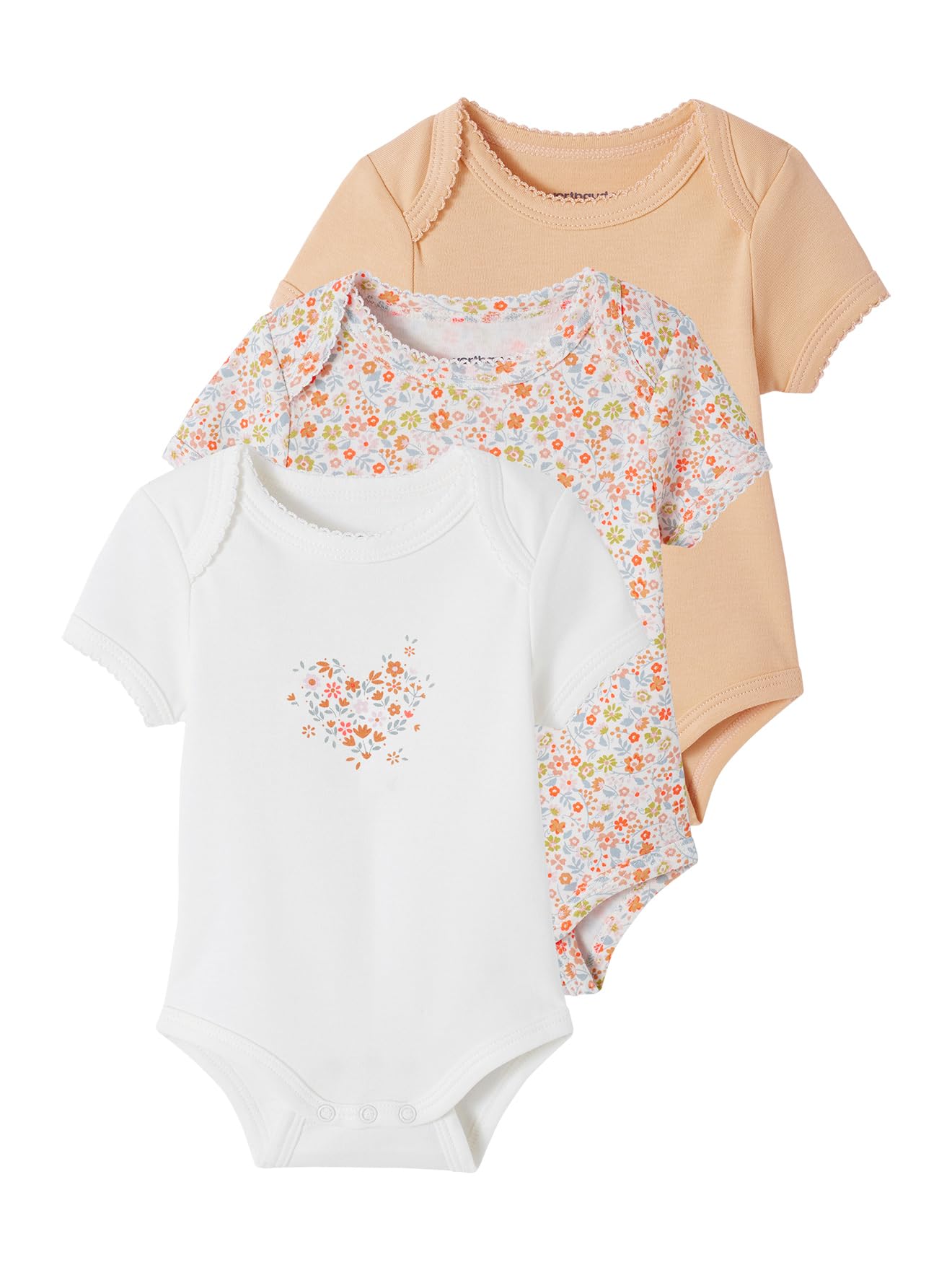 VERTBAUDET Lot de 3 bodies évolutifs bébé en coton biologique abricot poudré 3M(60CM)