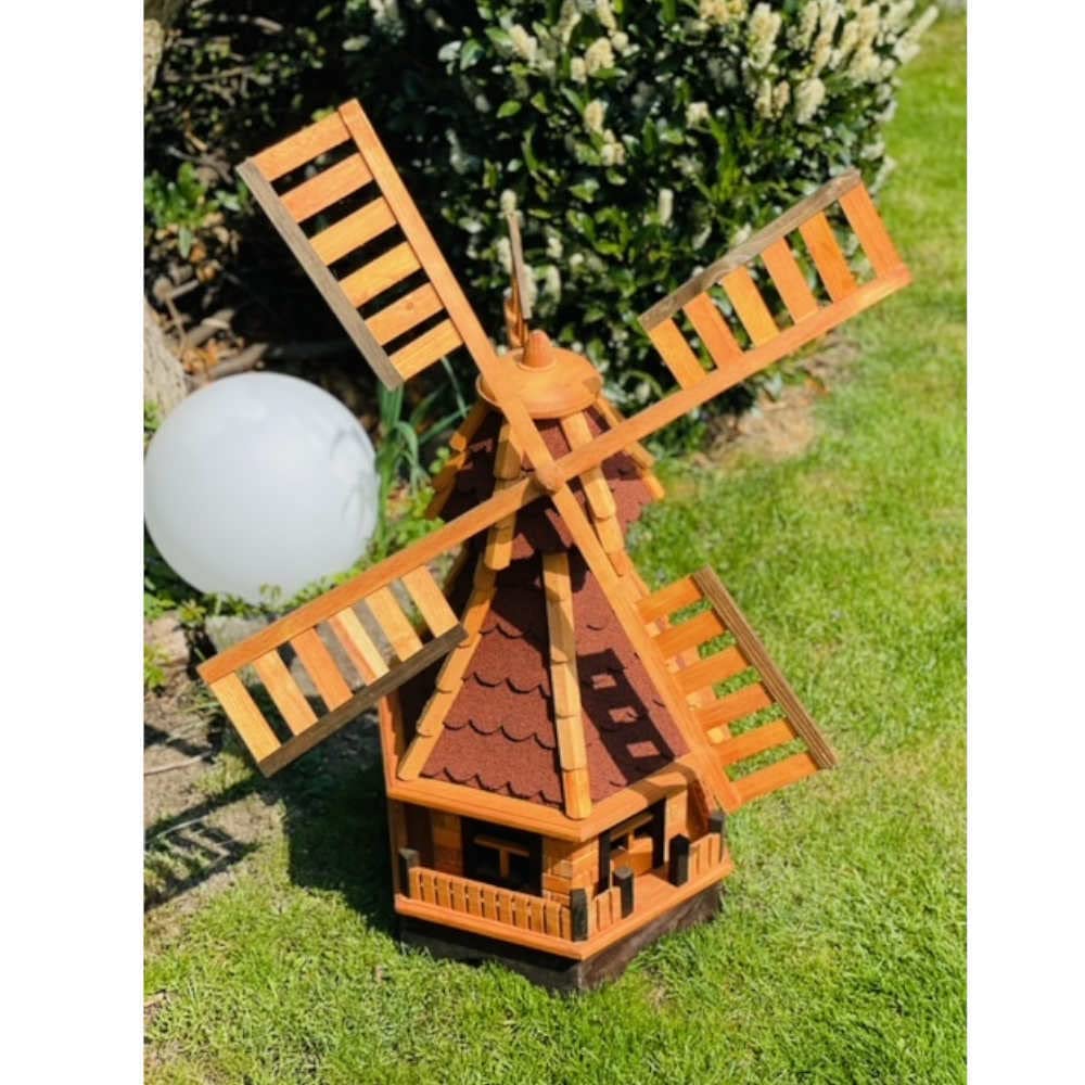 Mulino a vento decorativo da giardino in legno con cuscinetti a sfera, marrone, dimensioni (rosso, XXL)